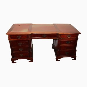 Mahogany Partners Desk with Purple Leather on Top, 1960s