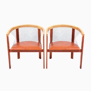 Lounge Chairs in Elm and Patinated Leather by Niels Jørgen Haugesen for Tranekær Furniture, Set of 2