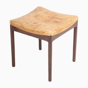 Tabouret Mid-Century en Cuir Patiné, Danemark, 1960s