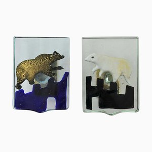 Maniglie a forma di orso polare in vetro soffiato veneziano di Alfredo Barbini, anni '40, set di 2