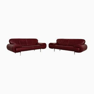 Laauser Leather Sofa Set Dark Red Two-Seater Couch, Set of 2