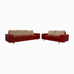 Stressless E600 Leather Sofa Set Red Two Seater Three Seater, Set of 2