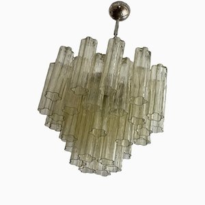 Lampadario tubolare in vetro di Murano color miele