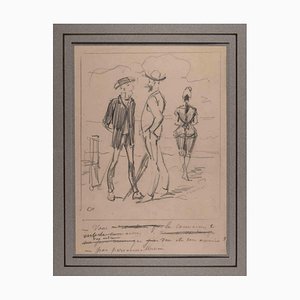 Alfred Grevin, The Swimmers on the Beach, Original Drawing, Late 19th-Century
