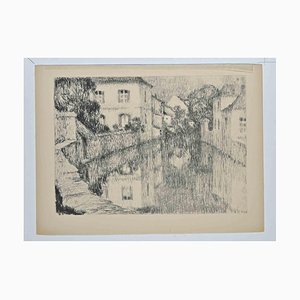 Henri Le Sidaner, Houses on the River, Lithographie, frühes 20. Jh
