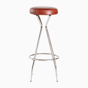 Red Leather & Metal Bar Stool