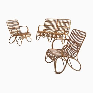 Bamboo & Rattan Lounge Chairs from Rohe Noordwolde, Set of 3