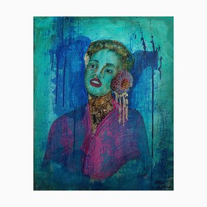Samantha Millington, Blue Dove, 2022, acrílico y collage
