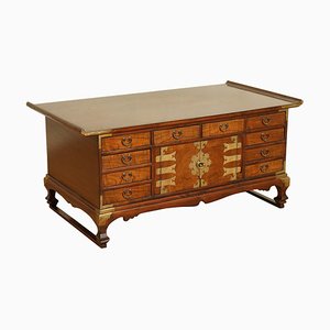 Late 19th Century Korean Elm Coffee Table with Lots of Drawers