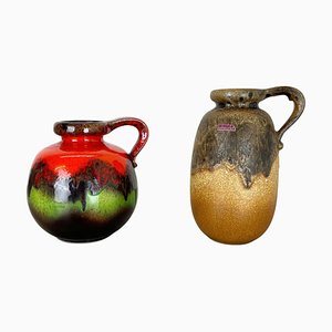 Mehrfarbige deutsche Keramik Fat Lava Vasen von Scheurich, 1970er, 2er Set