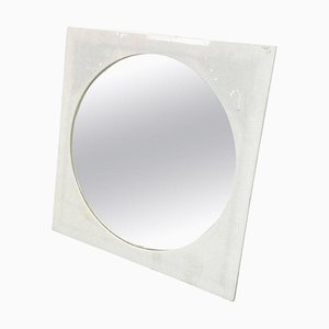 Espejo italiano moderno redondo con marco cuadrado de plástico, años 80