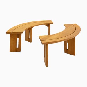Mid-Century Curved Benches by Pierre Chapo, Set of 2