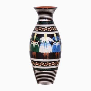 Art Déco Handbemalte Tschechische Vase mit Slowakischen Motiven, 1940er