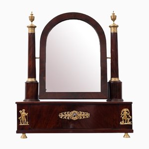 Antique French Empire Dressing Mirror in Mahogany with Gilt Bronze Applications