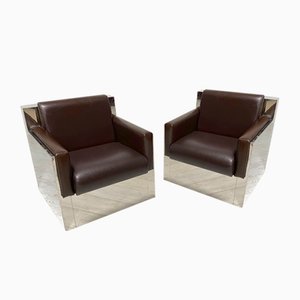 Lounge Chairs with Steel Structure, Set of 2
