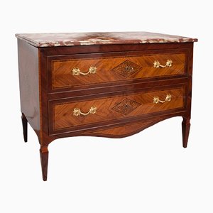 Antique Louis XVI Neapolitan Chest of Drawers in Exotic Woods with Marble Top