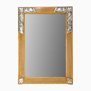 Specchio Art Déco con cornice floreale in metallo e pino, anni '30
