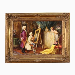 Small Rococo Style Painting, 1950s, Oil on Canvas, Framed