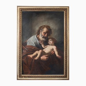 St Joseph with the Child, Naples, 18th-Century, Oil on Canvas, Framed