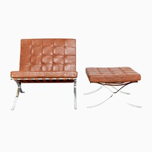 Barcelona Sessel & Fußhocker Modell MR90 von Ludwig Mies Van Der Rohe für Knoll International, 2 . Set