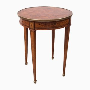 Antique French Napoleon III Side Table in Polychrome Woods with Golden Bronze Grafts