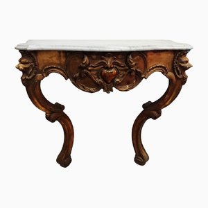 Wall Console in Wood with Carrara White Marble Top, 1800s