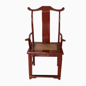 Chaise de Style Ming avec Dossier Haut et Laque Rouge