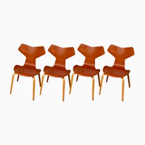 Grand Prix Esszimmerstühle aus Teak von Arne Jacobsen für Fritz Hansen, 1960er, 4er Set