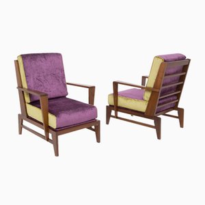 Vintage Sessel aus Lila & Grünem Samt von René Gabriel, 2er Set