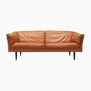 Danish Orange Leather Sofa, 1960s