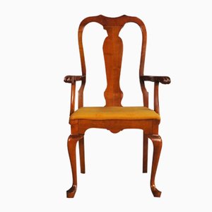 Queen Anne Style Mahogany & Leather Armchair, 1970s