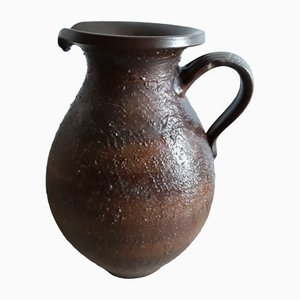 Jarrón alemán de cerámica hecho a mano con asa en diferentes tonos de marrón, años 70