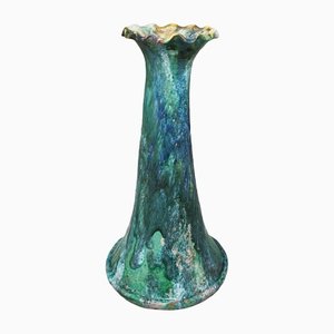 Handmade Green Raku Vase in Ceramic by Paolo Soleri, Italy, 1960s