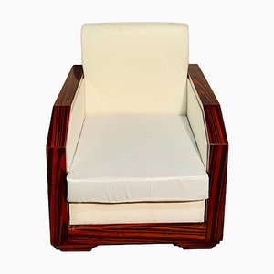 Art Deco Armchair in White Fabric
