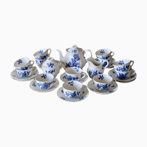 Antique Creamware Ludlow Blue Flowers Tea Set from Wedgwood, 1920s, Set of 15
