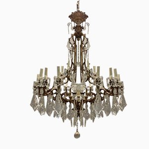 Extra Large Bronze Crystal Chandelier with 25 Lights, 1920s