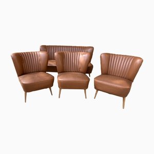 Mid-Century Sky Brown Cocktail Chairs and Sofa, 1950s, Set of 4