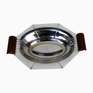 Art Deco Tray in Chromed Metal and Wood
