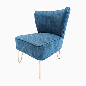 Blue Armchair with Brass Openwork Legs
