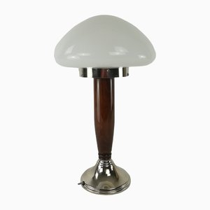 Art Deco Wood and Glass Mushroom Lamp, France, 1930