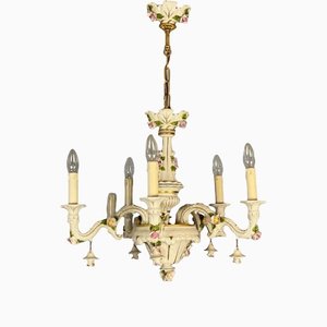 Empire Style Handmade Porcelain Floral Chandelier by Giulia Mangani, 1970s