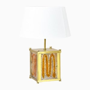 Lampada da tavolo moderna in vetro di Murano ambrato e ottone di Mazzega, Italia