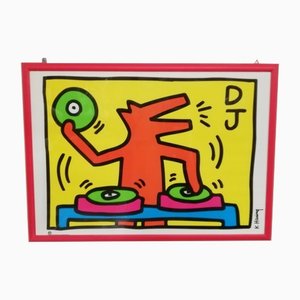 Nach Keith Haring, Limited Edition DJ Dog Poster, 1998, Poster, gerahmt