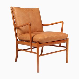 Colonial Lounge Chair in Cherry Leather by Ole Wanscher, 1950s