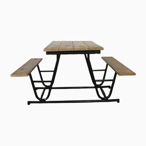 Vintage Picnic Table with Steel Frame