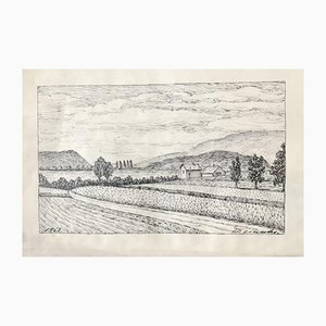 Pierre Desaules, Campagne Genevoise et Lac de Bienne, Suisse, 1968, Crayon sur Papier