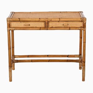 Mid-Century Italian Bamboo and Wicker Desk with Drawers, 1970s