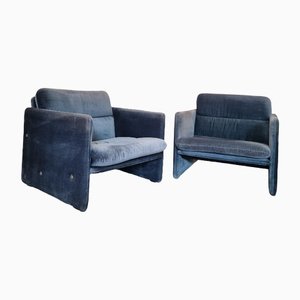 Set of Italian Blue Velvet Lounge Chairs, 1980s