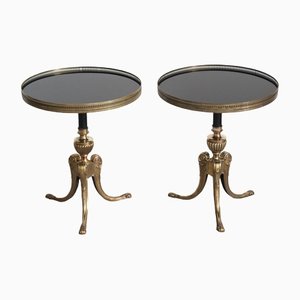 Art Deco Bronze and Black Glass Tables, Italy, 1940s, Set of 2