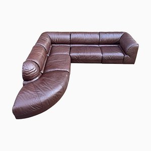 De Sede Style Brown Leather Modular Sofa from Laauser, 1970s, Set of 5